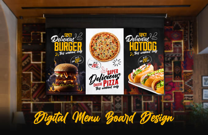 Gig Preview - Do digital menu board, restaurant menu, or tv screen menu