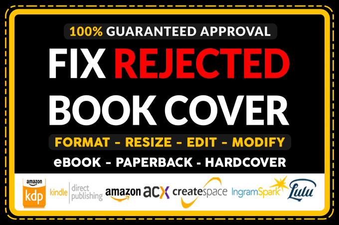 Gig Preview - Fix rejected format book cover design ebook, acx, hardcover and paperback