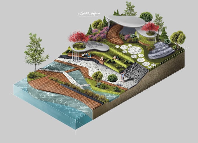 Gig Preview - Create an isometric sketch visual, landscape, architecture, interior