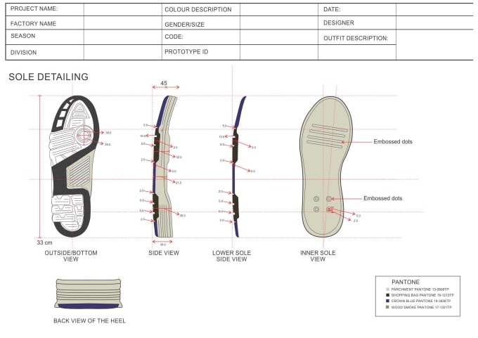 Gig Preview - Create footwear tech pack and flat sketch