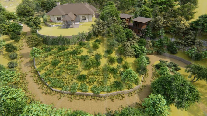 Gig Preview - Design, terrain 3d modeling, landscape, backyard, patio, outdoor environment,