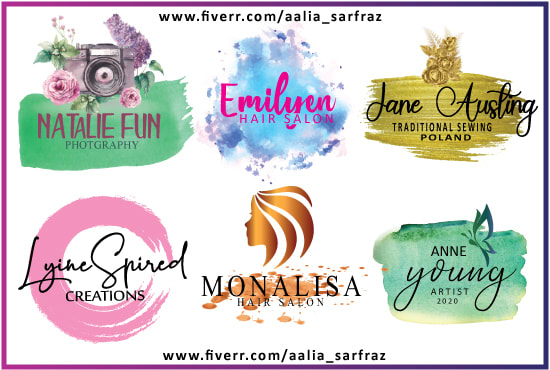 Gig Preview - Design feminine, watercolor logo or badge