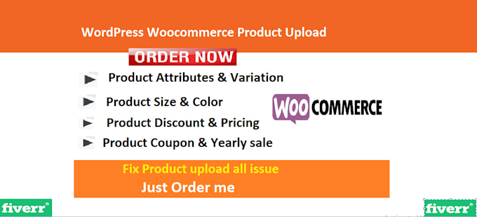 Gig Preview - Do woocommerce product upload with fix variation size color