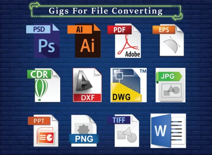 Gig Preview - Convert your file into different formats like ai, eps, PSD, PDF, dwg, dxf, png