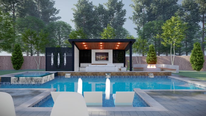 Gig Preview - Design your 3d landscape,backyard,pool,garden,patio,outdoor with render