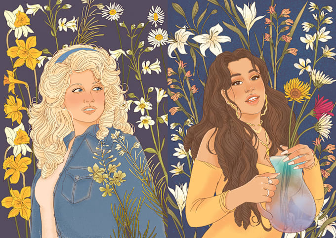 Gig Preview - Create a portrait illustration with floral elements