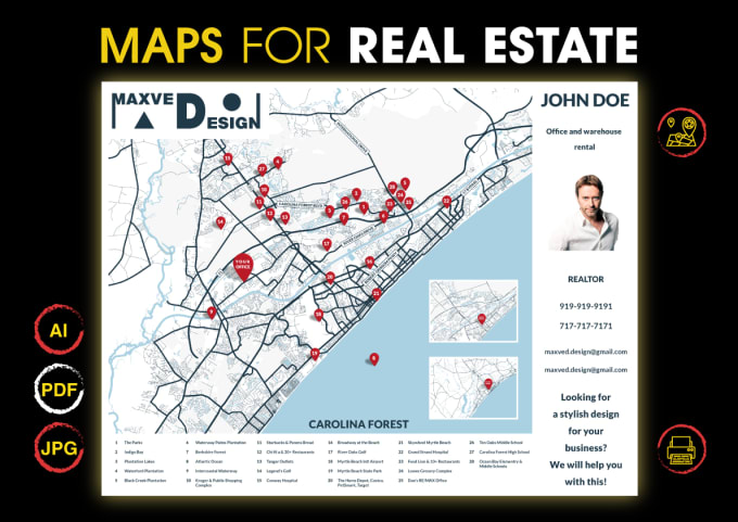 Gig Preview - Design top quality vector business map for real estate agent