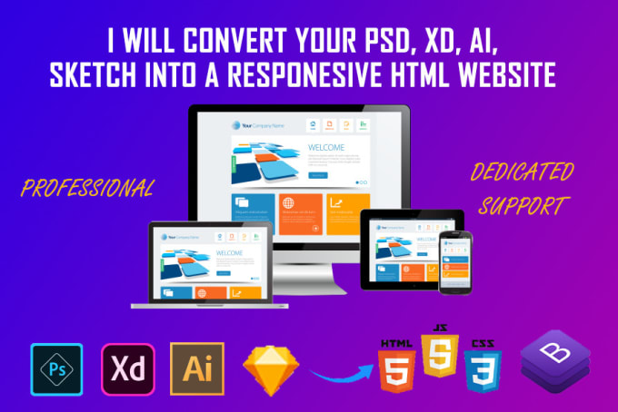 Gig Preview - Professionally convert your website from PSD, figma, xd to website