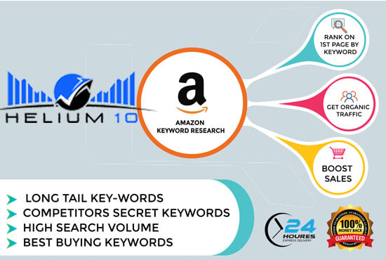 Gig Preview - Do amazon keyword research using helium 10 tool that increase sales