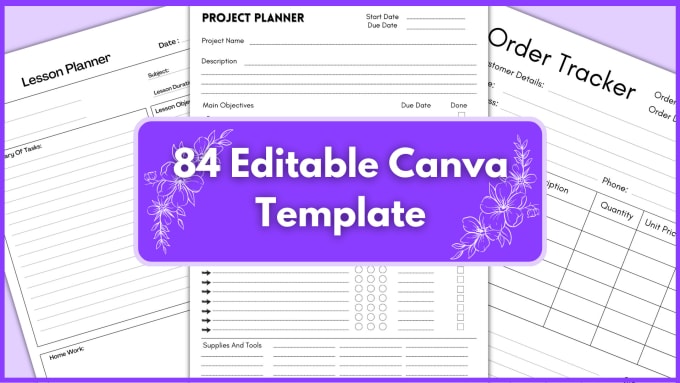 Gig Preview - Give you 84 editable canva templates planners log books journals etc