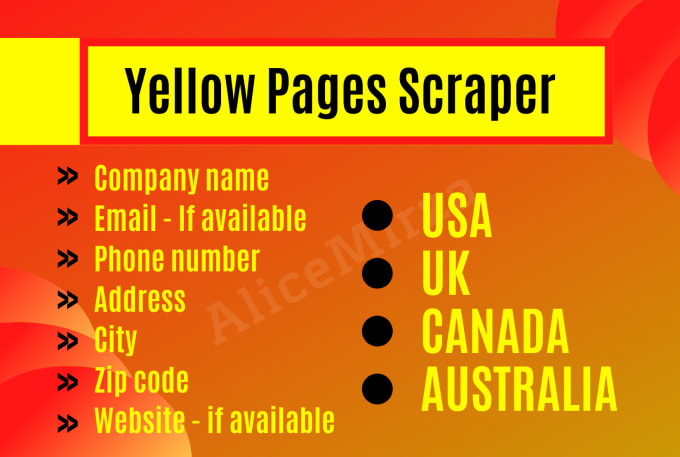 Gig Preview - Do yellow pages scraping for usa, uk, canada, australia