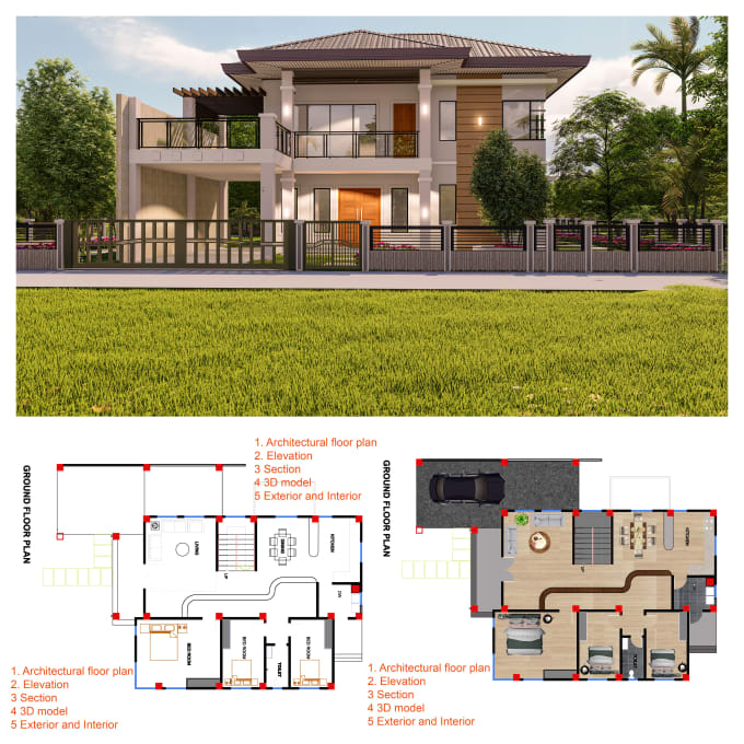 Gig Preview - Do architectural floor plan, elevations, section