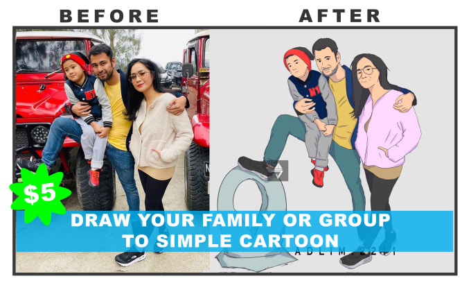 Gig Preview - Draw your team, group or family to simple cartoon