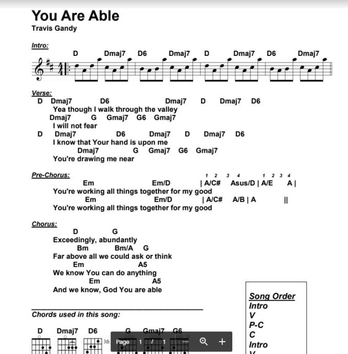 Gig Preview - Write a detailed chord chart arrangement for you