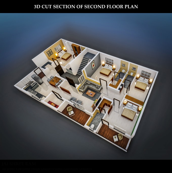 Gig Preview - Do perfect 3d floor plan, architectural rendering of home interior in 24 hours