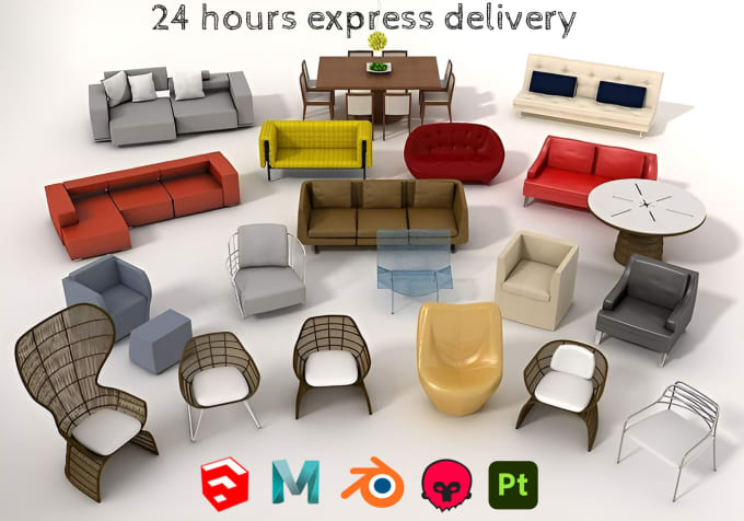 Gig Preview - Make 3d product mockup, furniture,interior design, texture