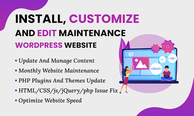 Gig Preview - Install, customize, edit maintenance wordpress website