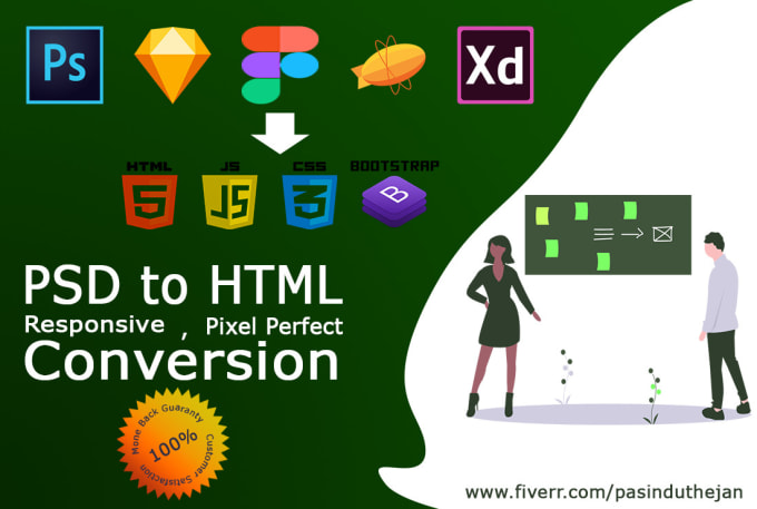 Gig Preview - Convert psd to html, sketch to html, xd to html responsive