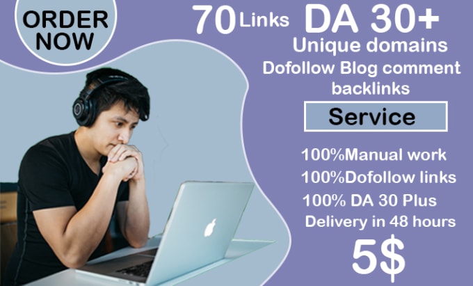 Gig Preview - 70 unique domains dofollow blog comments backlinks da 30plus