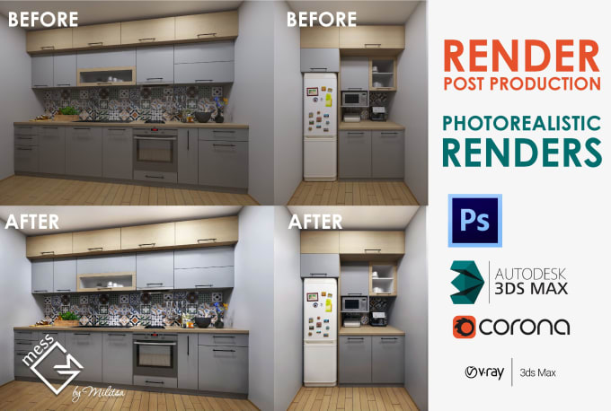 Gig Preview - Improve your interior 3d render with ps post production