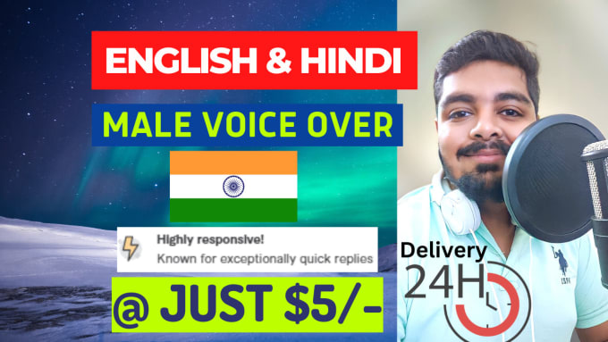 Gig Preview - Do professional hindi and english male voice over