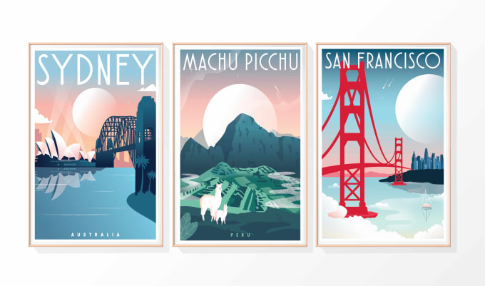 Gig Preview - Create modern vintage travel poster in a minimalist style