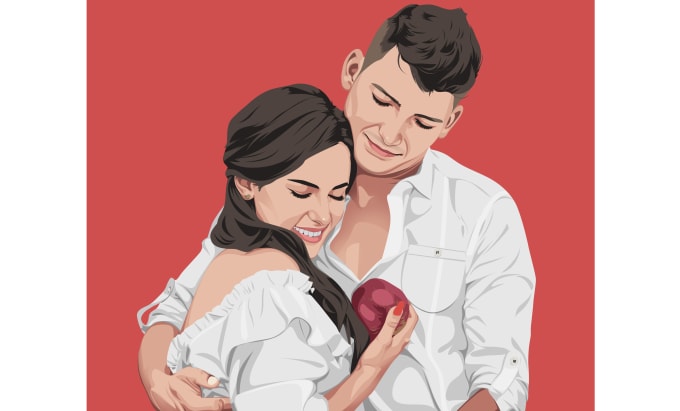 Bestseller - draw couple portrait illustration from photo