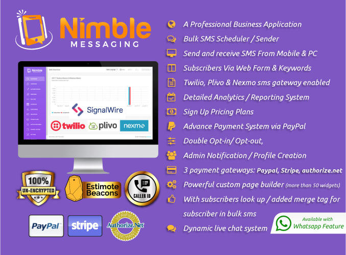 Gig Preview - Create a twilio, plivo, nexmo saas based bulk sms marketing software application