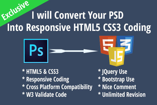 Gig Preview - Convert PSD to HTML, sketch to HTML, xd to HTML responsive