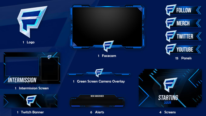 Gig Preview - Design custom animated twitch overlay logo screens panels, twitch stream package