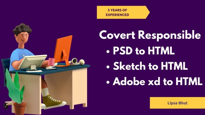 Gig Preview - Convert psd to html, sketch to html, adobe  xd to html bootstrap