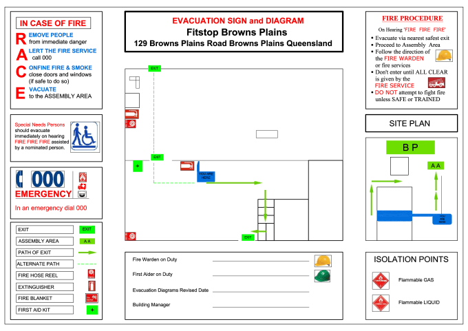 Gig Preview - Do fire evacuation map, emergency exit plan or safety label