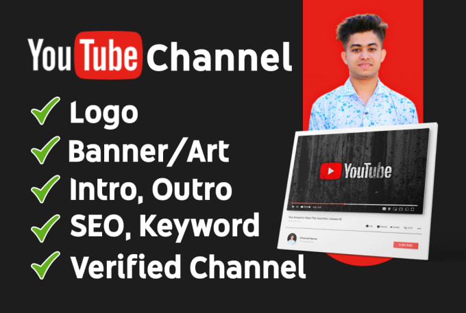 Gig Preview - Create youtube channel with logo, banner, intro, outro, SEO