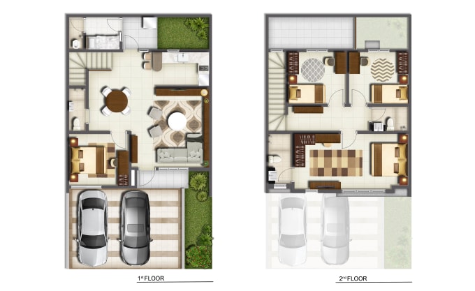 Gig Preview - Render 2d architectural floor plan visualization in photoshop