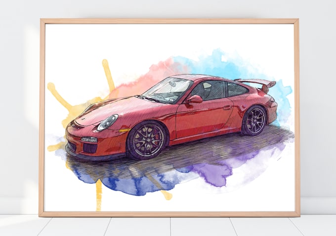 Gig Preview - Do a custom car watercolor portrait of your picture