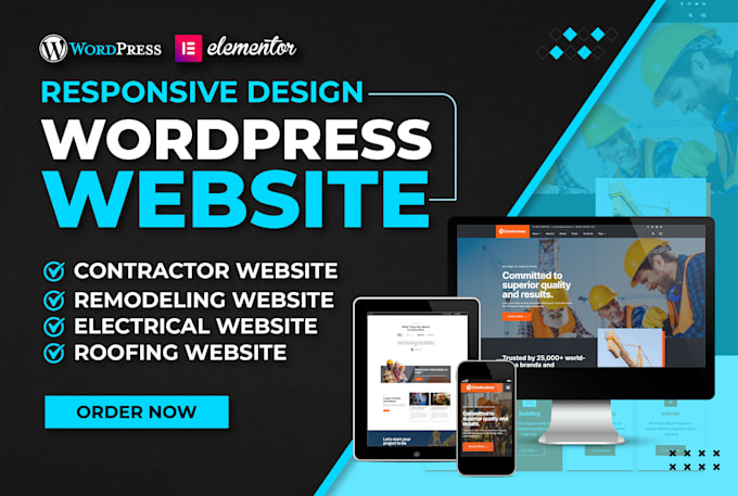 Gig Preview - Design construction, contractor, hvac, electrical, plumbing wordpress website