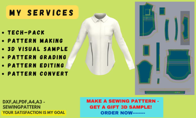 Gig Preview - Make a digital  clothing sewing pattern, grading