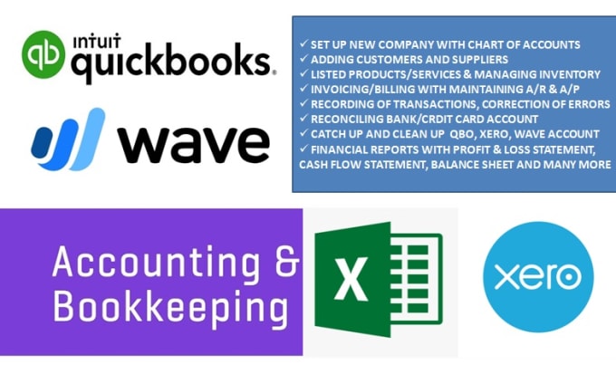 Gig Preview - Do bookkeeping on quickbooks online, xero, wave with excel