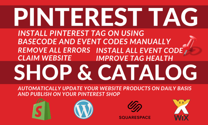 Gig Preview - Install pinterest tag pixel for conversions tracking, setup shop catalog