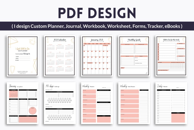 Gig Preview - Design custom planner, journal, workbook, worksheet, tracker, ebook