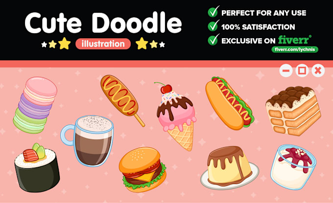 Gig Preview - Draw cute kawaii doodle cartoon illustration art sticker food drink object menu