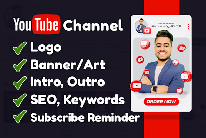 Gig Preview - Create youtube channel with logo, art, intro, outro, SEO