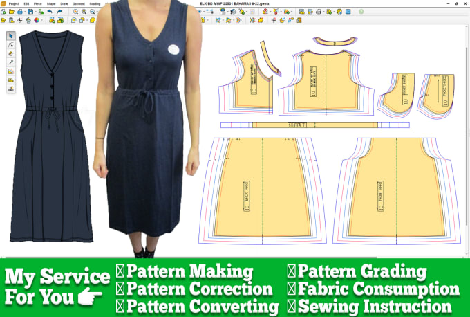 Gig Preview - Create a digital sewing pattern with size grading using by the autocad