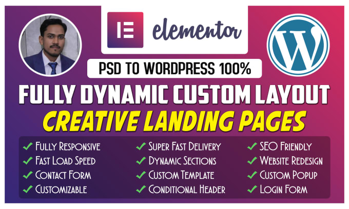 Gig Preview - Creative landing for your website in elementor