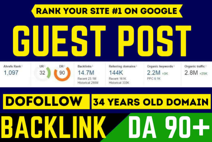 Bestseller - make 3 high da dofollow guest blog post backlink from da 90