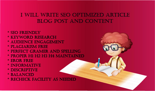 Gig Preview - Write SEO optimized article, blog post and content