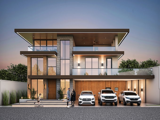 Gig Preview - Create stunning modern exterior design render for your dream home