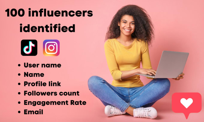 Gig Preview - Find 100 niche based instagram or tiktok influencers for you