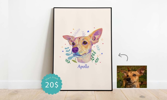 Gig Preview - Do a custom pet portrait in colourful style