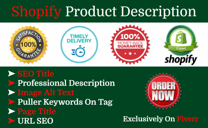 Gig Preview - Write shopify product descriptions and SEO title